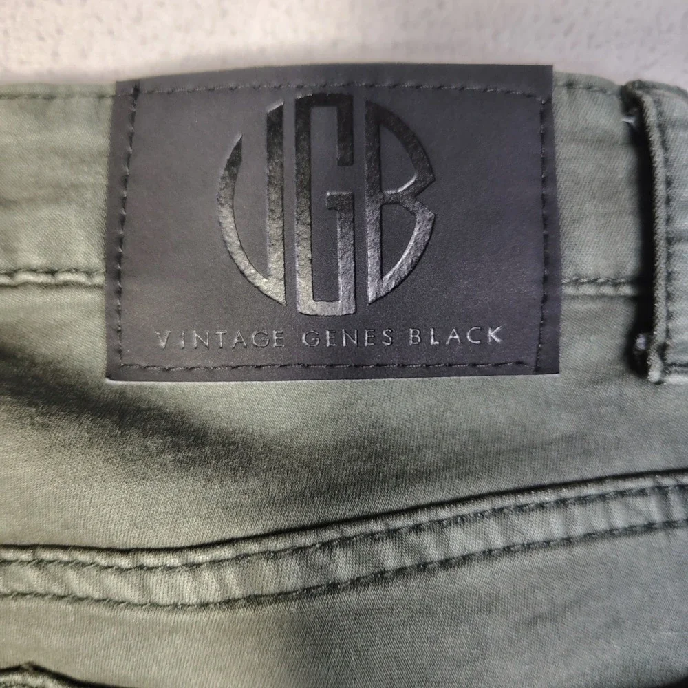 Vintage Genes Black Mens Slim Fit Pants 30x32 Green Cotton Blend Stretch Casual